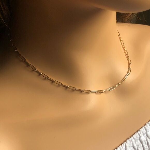 14k Gold / 925 Sterling Silver Rectangle Link Chain Necklace - Picture 11 of 12